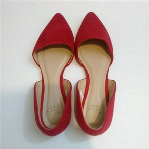 Faux suede Red D’Orsay flats